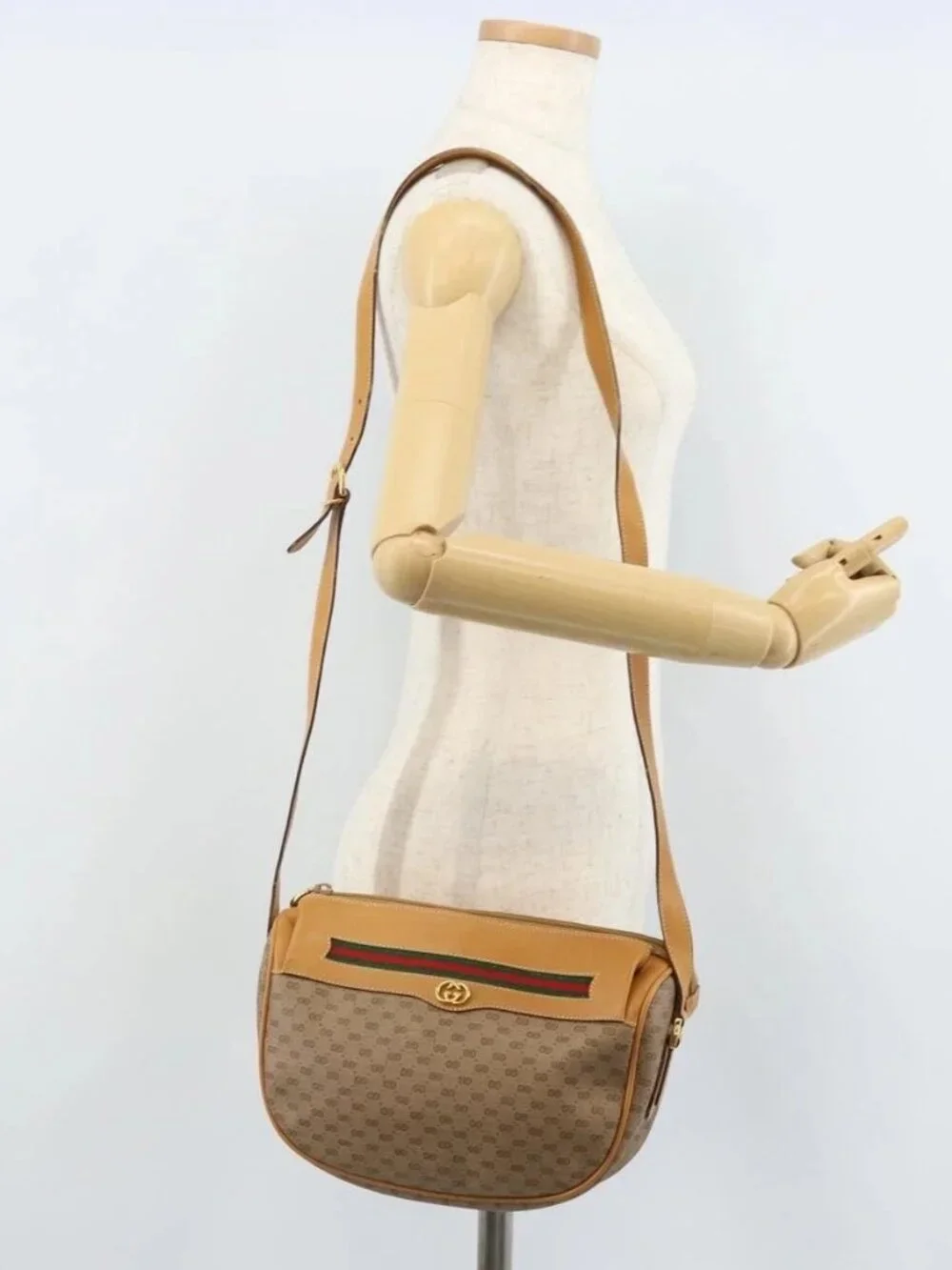 GUCCI Micro GG Supreme Web Sherry Line Bag PVC Beige 001 115 0918 Auth BA10601 - Picture 1 of 16